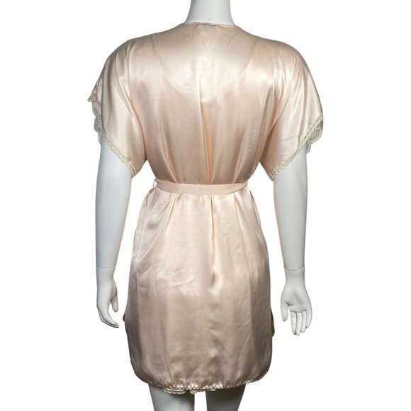Vintage Lindsey Blake Short Satin Robe Nightgown Set Size M Lace Trim Pale Pink - Picture 4 of 14